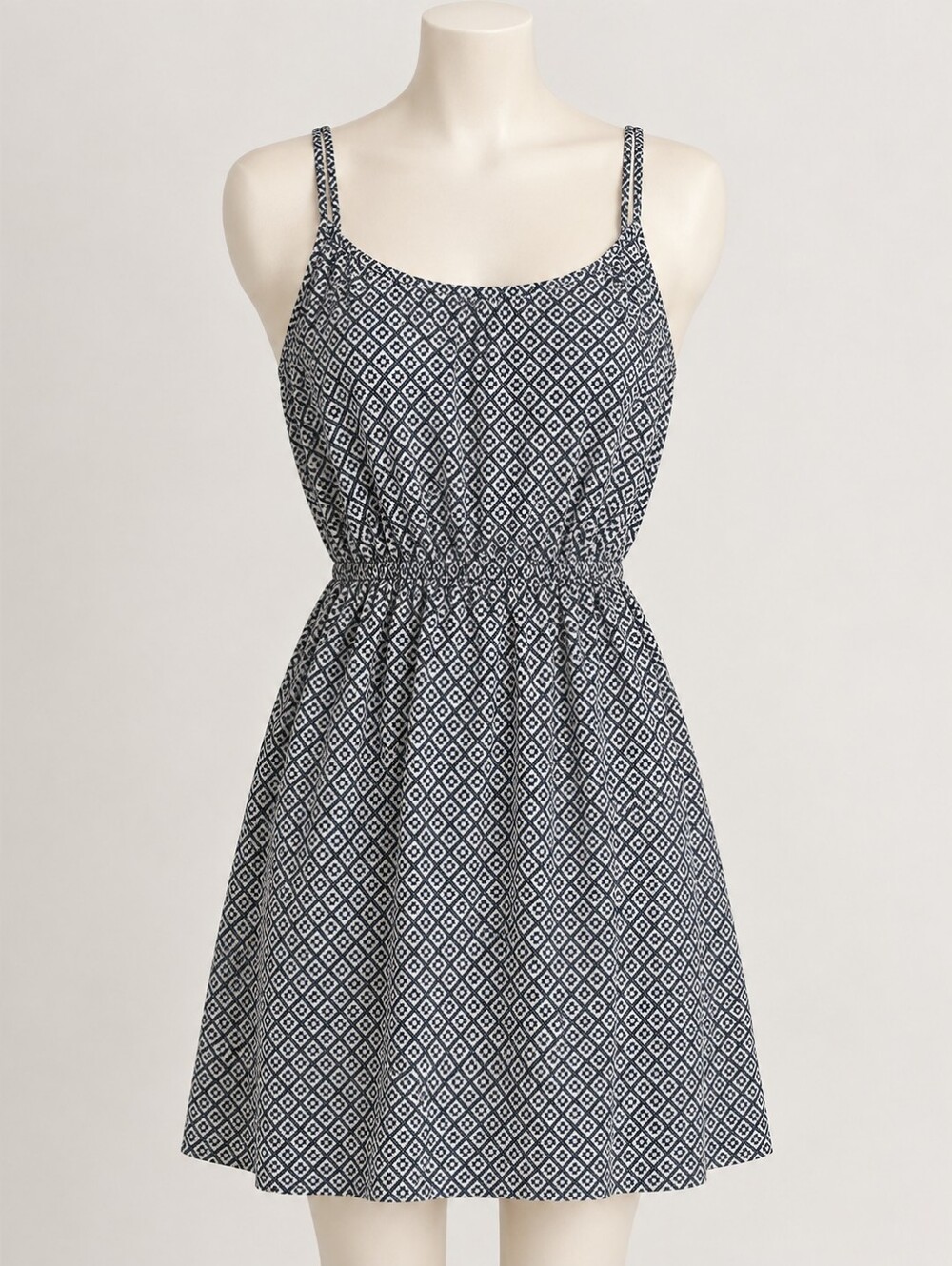Old Navy Navy & White Geometric Print Spaghetti Strap Mini Dress